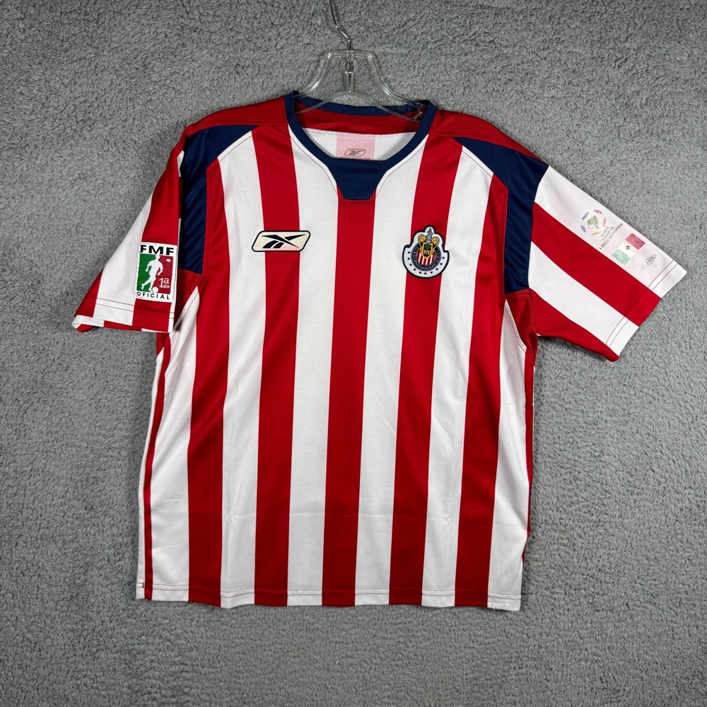 Reebok Chivas Guadalajara 2004-2005 Home Jersey Mens M Red Striped Short Sleeve